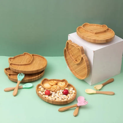 4pcs Animal Suction Plate, Bowl and Spoon Set