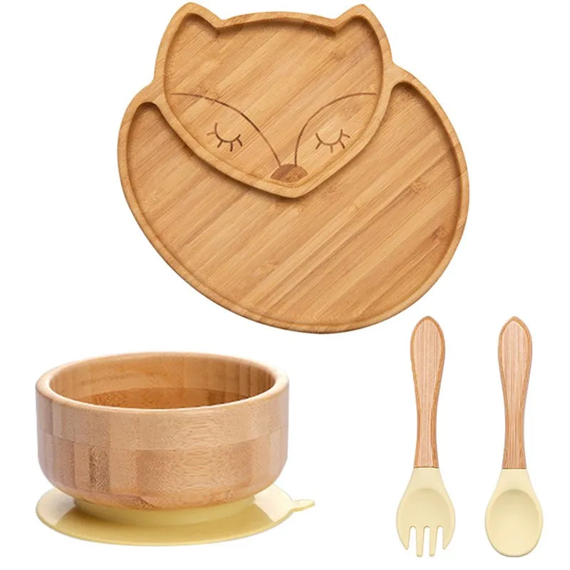 4pcs Animal Suction Plate, Bowl and Spoon Set