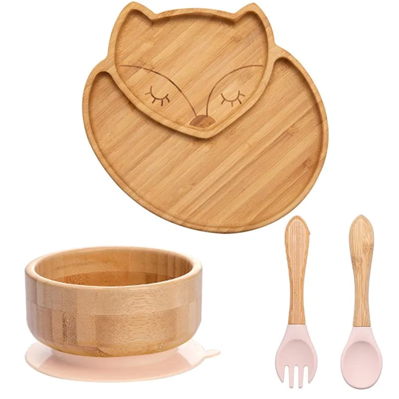 4pcs Animal Suction Plate, Bowl and Spoon Set