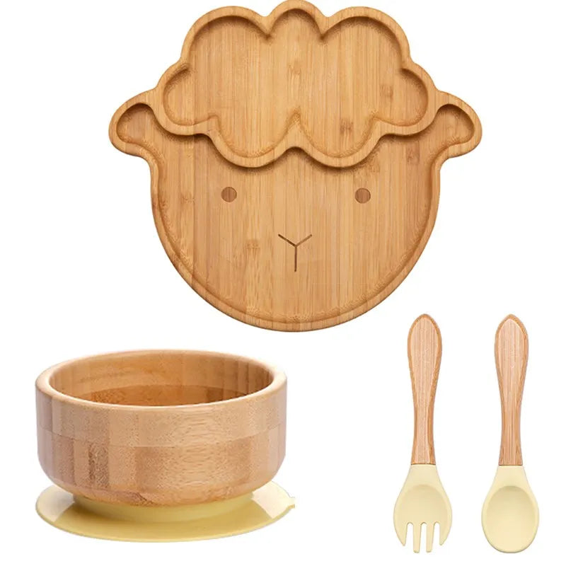 4pcs Animal Suction Plate, Bowl and Spoon Set