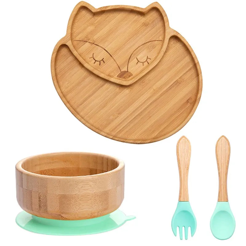 4pcs Animal Suction Plate, Bowl and Spoon Set