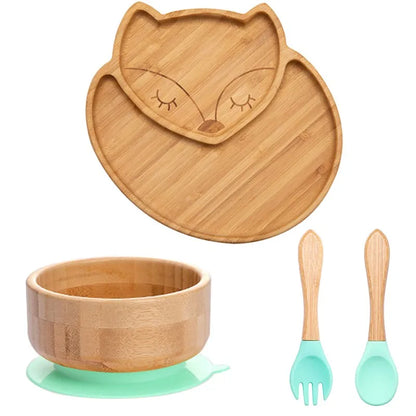 4pcs Animal Suction Plate, Bowl and Spoon Set